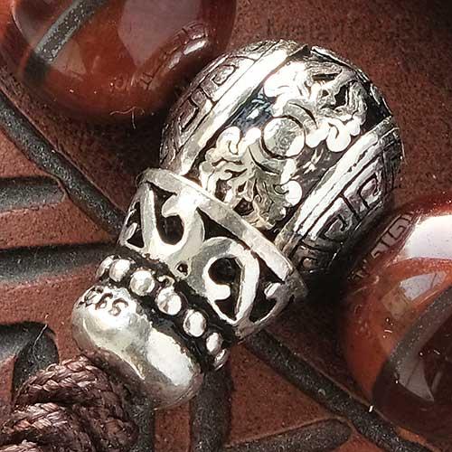 Буддийские четки из камня бычий глаз 108 бусин с серебряной гуру