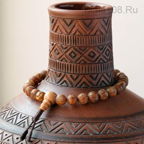 Буддийские четки-браслет из 27 коричневых бусин Дзи