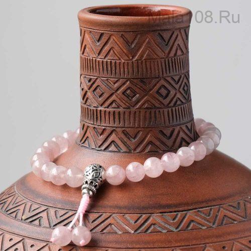 Буддийские четки-браслет из розового кварца 27 бусин
