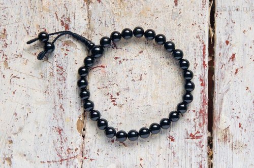 Буддийские четки-браслет из шерла (черного турмалина), они же — четки на руку