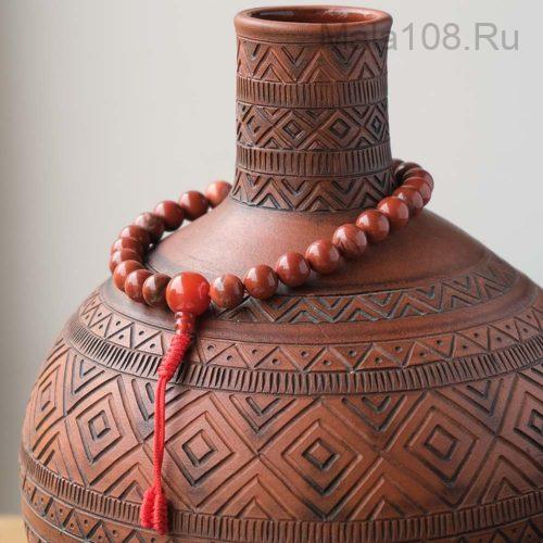Крупные буддийские четки-браслет из красной яшмы 27 бусин