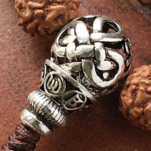 Буддийские четки-браслет из рудракши 27 бусин с серебряной гуру