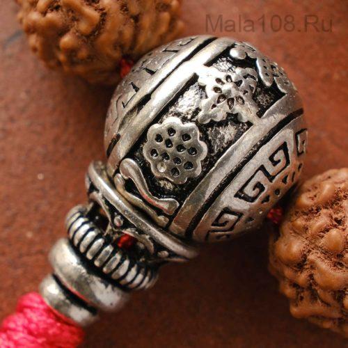 Буддийские четки-браслет из рудракши с серебряной гуру 27 бусин
