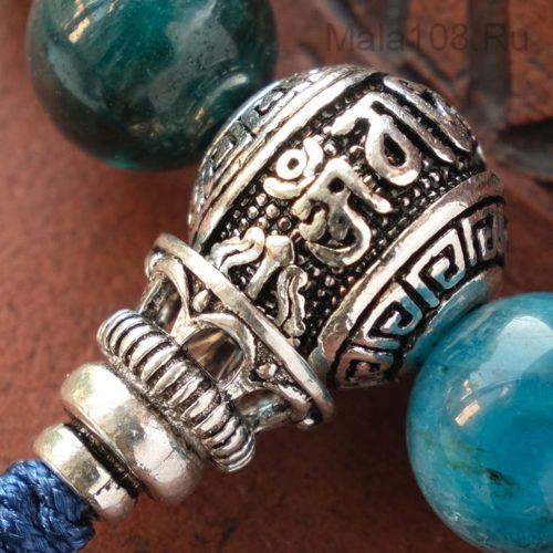 Буддийские четки-браслет из апатита 27 бусин с серебряной гуру