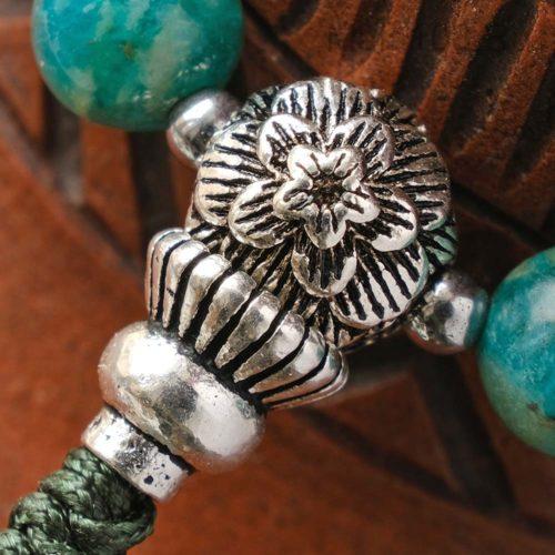 Буддийские четки-браслет из амазонита 27 бусин с серебряной гуру