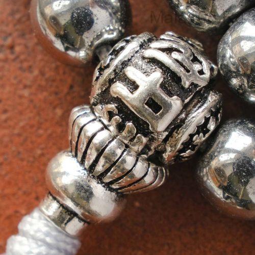 Изящные буддийские четки из гематита 108 бусин с серебряной гуру