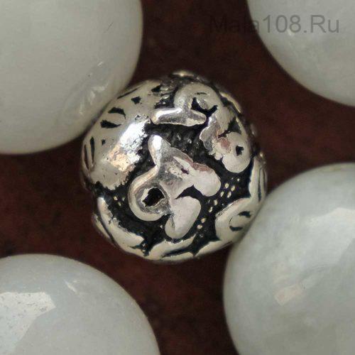 Буддийские четки из белого нефрита 108 бусин с серебряной гуру